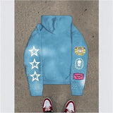 Full-printed Hooded Zipper Sweatshirt with Star Letters
