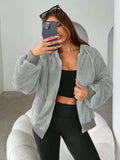Women's Fluffy Hooded Fleece Zip-Up Sweatshirt Top