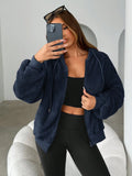 Women's Fluffy Hooded Fleece Zip-Up Sweatshirt Top