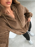 Women's Fluffy Hooded Fleece Zip-Up Sweatshirt Top