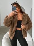 Women's Fluffy Hooded Fleece Zip-Up Sweatshirt Top
