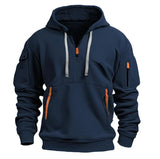 Multi Pocket Zipper Fleece Hooded Casual Shirt for Men