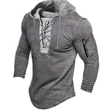 Men Pullover Hooded Solid Color Lace Up Sweatshirt
