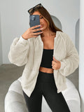 Women's Fluffy Hooded Fleece Zip-Up Sweatshirt Top
