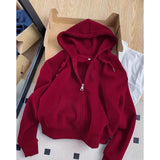Short Hooded Zip Up Sweatshirt Jacket Women Tops