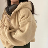 Women's Zipper Hooded Faux Lamb Velvet SweatSirt