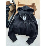 Short Hooded Zip Up Sweatshirt Jacket Women Tops