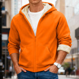 Velvet Solid Color Hooded Sweatshirt Warm Casual Jacket