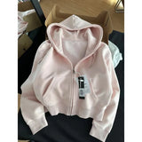 Short Hooded Zip Up Sweatshirt Jacket Women Tops