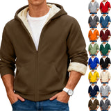 Velvet Solid Color Hooded Sweatshirt Warm Casual Jacket