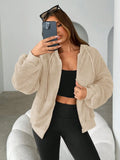 Women's Fluffy Hooded Fleece Zip-Up Sweatshirt Top