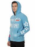 Full-printed Hooded Zipper Sweatshirt with Star Letters