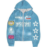 Full-printed Hooded Zipper Sweatshirt with Star Letters
