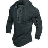 Men Pullover Hooded Solid Color Lace Up Sweatshirt