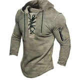 Men Pullover Hooded Solid Color Lace Up Sweatshirt