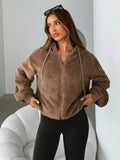 Women's Fluffy Hooded Fleece Zip-Up Sweatshirt Top