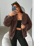 Women's Fluffy Hooded Fleece Zip-Up Sweatshirt Top