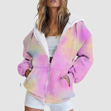 Fashion Gradient Zipper Jacket Women Hoodie Coat Tops