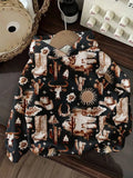 Vintage Western Print Hoodie Sweatshirt for Women Casual