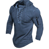 Men Pullover Hooded Solid Color Lace Up Sweatshirt