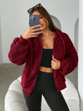 Women's Fluffy Hooded Fleece Zip-Up Sweatshirt Top