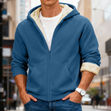 Velvet Solid Color Hooded Sweatshirt Warm Casual Jacket