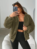 Women's Fluffy Hooded Fleece Zip-Up Sweatshirt Top