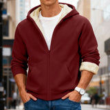 Velvet Solid Color Hooded Sweatshirt Warm Casual Jacket