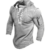 Men Pullover Hooded Solid Color Lace Up Sweatshirt