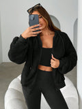 Women's Fluffy Hooded Fleece Zip-Up Sweatshirt Top